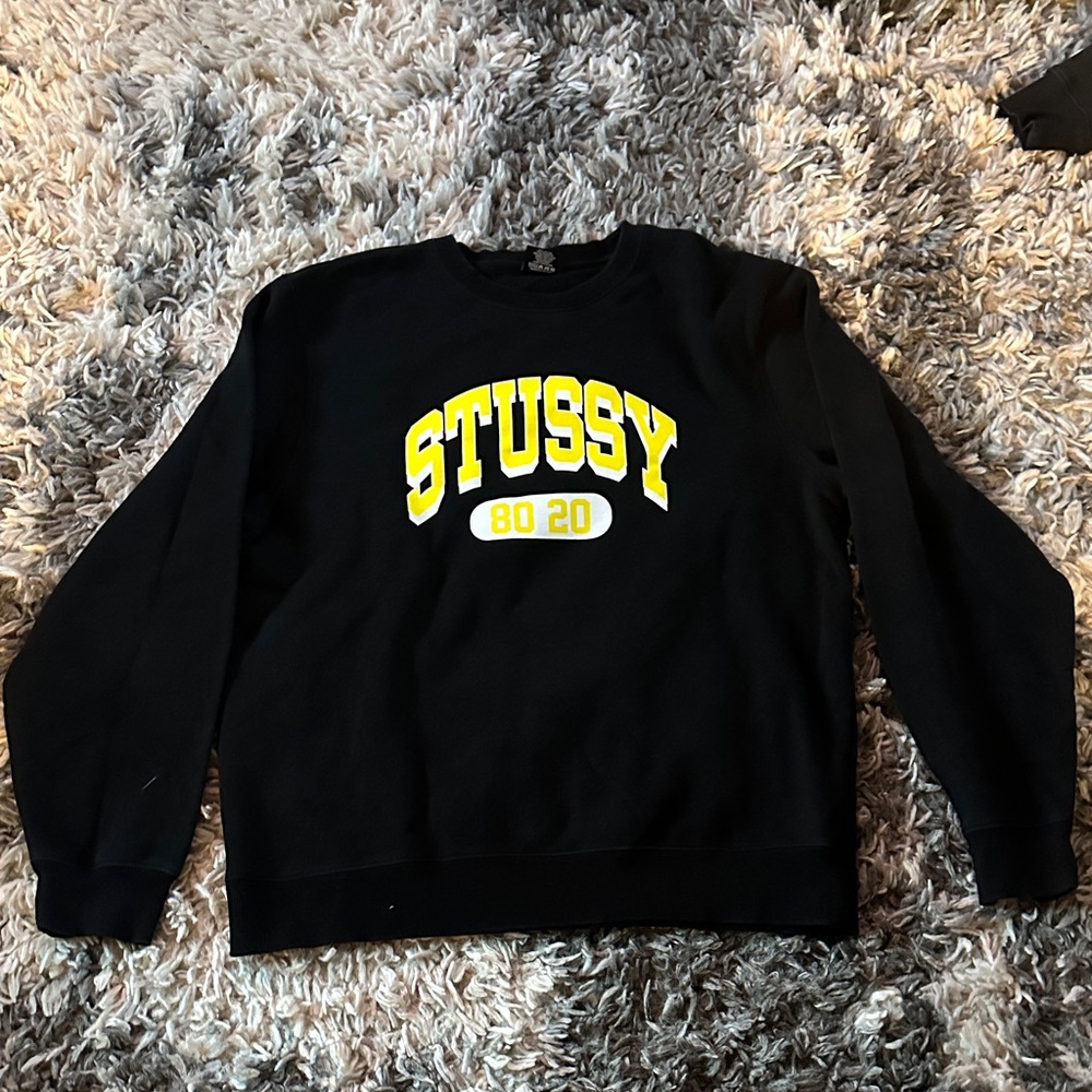Stussy Crewneck Sweater in Black with Yellow Logo